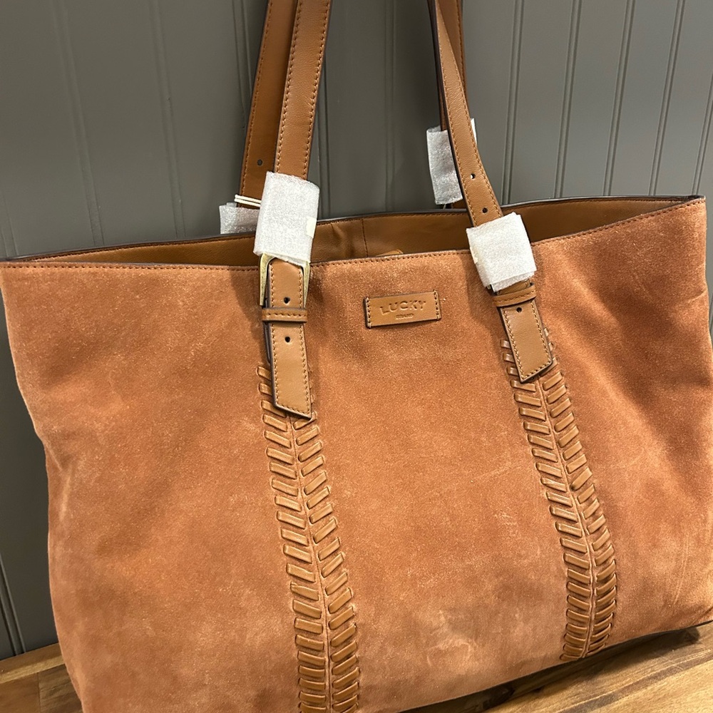 Lucky Brand Tan Suede Tote with Braided Detail